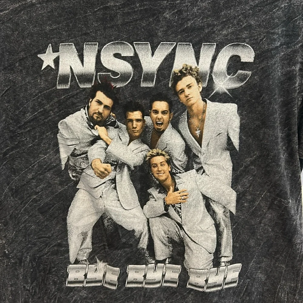 *NSYNC Heathered dark Gray Stone Washed Bye Bye Bye T- Shirt size Sm/Md. - Picture 2 of 6